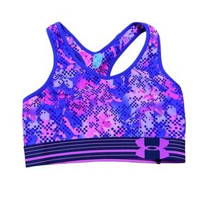Under Armour HeatGear Compression Sports Bra Purple Pink Floral Print Small